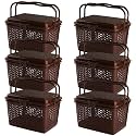 Kuber Industries Pack of 6 Picnic Basket with Lid and Handle | Food Basket for Travelling | Plastic Storage Basket | Shopping Basket | Small | Brown