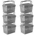 Kuber Industries Pack of 6 Picnic Basket with Lid and Handle | Food Basket for Travelling | Plastic Storage Basket | Shopping Basket | Large | Grey