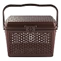 Kuber Industries Picnic Basket with Lid and Handle | Food Storage Basket for Travelling for Shopping | Large | Pink, Rectangular