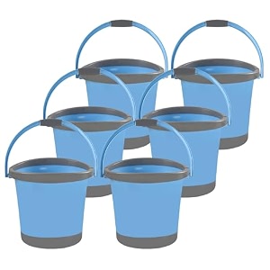 kuber industries pack of 6 plastic bath bucket for bathroom amp kitchen  18 litre multipurpose hot amp cold water container bathing bucket amp balti with handle for home  blue amp grey