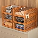 Kuber Industries Pack of 6 Plastic Stackable Cloth Organizer for Storage | Foldable Clothes Rack for Wardrobe | Almirah &amp; Cupboard Organizer for Shirts T-Shirts Dresses Jeans &amp; Pants | Brown