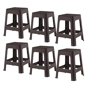 kuber industries pack of 6 plastic stools  lightweight non-slip stools for indoor or outdoor use  brown 31d x 31w x 14h centimeters