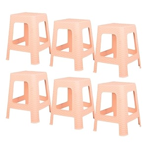 kuber industries pack of 6 plastic stools  lightweight non-slip stools for indoor amp outdoor use  cream
