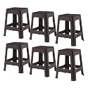 Kuber Industries Pack of 6 Plastic Stools | Lightweight, Non-Slip Stools for Indoor or Outdoor Use | Brown, 31D x 31W x 14H Centimeters