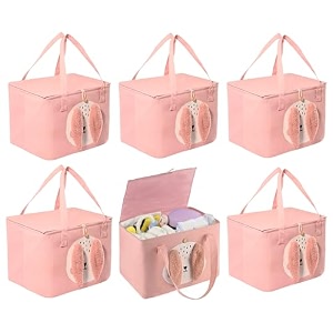 kuber industries premium kawaii essentials caddy bag  aesthetic baskets for new born clothes  cute stuff holder amp organizer for baby toys diaper amp wet wipes  gm-26-pnk  pink rabbit