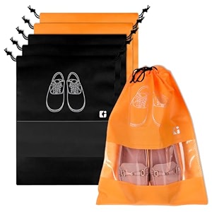 kuber industries pack of 24 shoe bags  shoe bags for travel  non-woven shoe storage bags  storage organizers set  shoe cover with transparent window  shoe dori cover  black amp orange