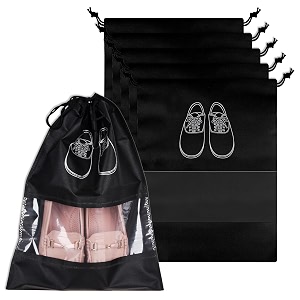 kuber industries pack of 6 shoe bags  shoe bags for travel  non-woven shoe storage bags  storage organizers set  shoe cover with transparent window  shoe dori cover  black