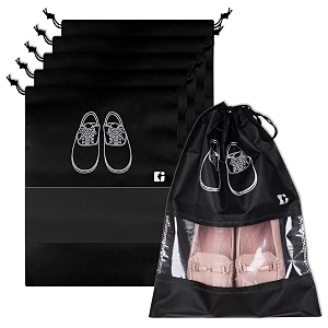 kuber industries pack of 6 shoe bags  shoe bags for travel  non-woven shoe storage bags  storage organizers set  shoe cover with transparent window  shoe dori cover  black