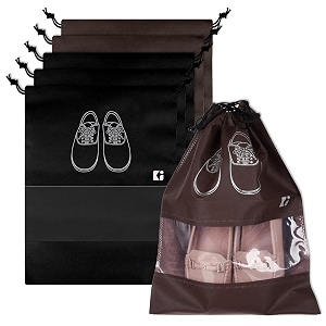 kuber industries pack of 10 shoe bags  shoe bags for travel  non-woven shoe storage bags  storage organizers set  shoe cover with transparent window  shoe dori cover  beige amp coffee