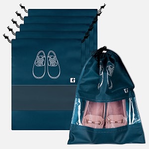kuber industries pack of 6 shoe bags  shoe bags for travel  non-woven shoe storage bags  storage organizers set  shoe cover with transparent window  shoe dori cover  navy blue