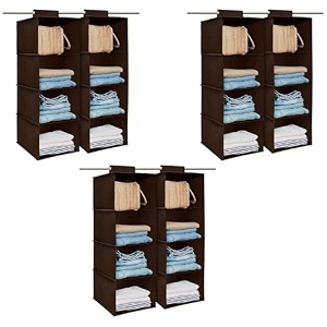 kuber industries shoe stoarge rack  4 shelf closet hanging organizer  foldable wardrobe storage for cloth toys  dress shelf for clothes with velcro  plain  brown