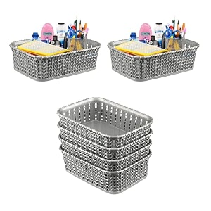 kuber industries pack of 6 small multi-purpose plastic basket for storage m15  spacious stationary amp jewellery holder  home organizers for kitchen bedroom amp dining table  light grey