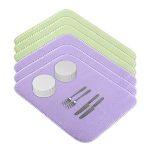 kuber industries pack of 6 soft microfiber dish drying mat for kitchen  38x50 machine washable amp quick drying water absorbing mat for kitchen dishes utensils amp crockery  purple amp green