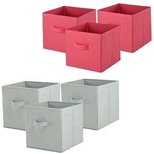 kuber industries pack of 6 square foldable amp multipurpose wardrobe storage organizer for home  11 inch portable cupboardcloset organiser storage box for clothes amp toys  pink amp grey