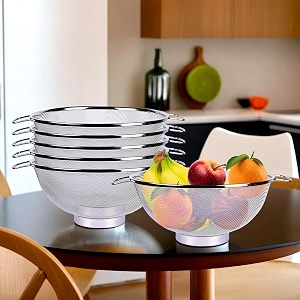 kuber industries pack of 6 stainless steel vegetables strainer  multipurpose colander basket for pasta-noodles-grains 10 inch  silver