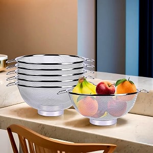 kuber industries pack of 6 stainless steel vegetables strainer  multipurpose colander basket for pasta-noodles-grains 9 inch  silver