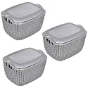 Kuber Industries (Pack of 3) Storage Basket | Small M 25 | Multipurposes Countertop Baskets With Lid | Basket For Storage, Kitchen, Stationary | Cabinets Storage Organizer | Grey