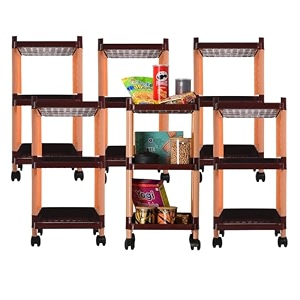 kuber industries storage rack with wheels  3-layer storage organizer rack  multipurpose storage trolley rack for kitchen-home-office  revolving vegetable storage trolley  brown