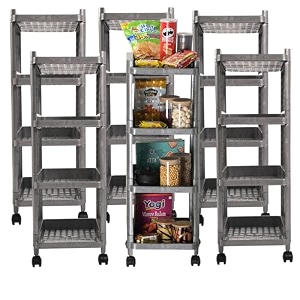 kuber industries storage rack with wheels  3-layer storage organizer rack  multipurpose storage trolley rack for kitchen-home-office  revolving vegetable storage trolley  brown