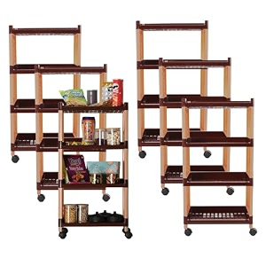 kuber industries storage rack with wheels  3-layer storage organizer rack  multipurpose storage trolley rack for kitchen-home-office  revolving vegetable storage trolley  brown