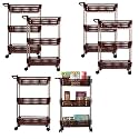 Kuber Industries Plastic Pack of 6 Storage Rack with Wheels | 3-Layer Storage Organizer Rack | Storage Rack for Home &amp; Office | Kitchen Spice Rack | Revolving Vegetable Rack | Brown