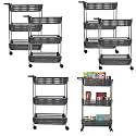 Kuber Industries Storage Rack with Wheels | 3-Layer Storage Organizer Rack | Multipurpose Storage Trolley Rack for Kitchen-Home-office | Revolving Vegetable Storage Trolley | Grey