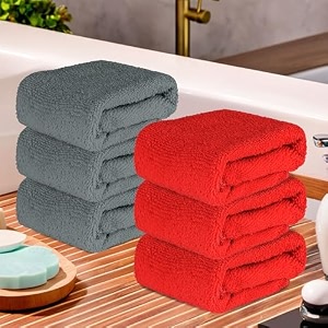 kuber industries pack of 6 super absorbent amp reusable microfibre face towel for women  15x15 in  250 gsm kids soft amp easy to wash small towels for face and hand  plain red amp grey