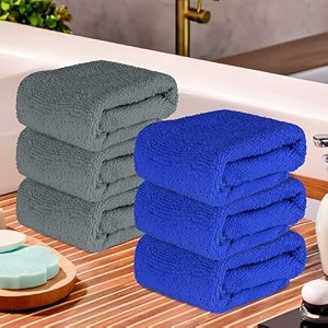 kuber industries pack of 6 super absorbent amp reusable microfibre face towel for women  15x15 in  250 gsm kids soft amp easy to wash small towels for face and hand  plain grey amp blue