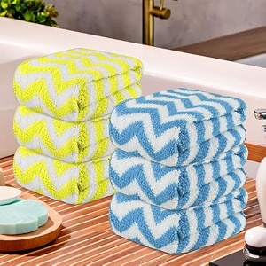 kuber industries pack of 6 super absorbent amp reusable microfibre face towels for women  15x15 in  kids soft amp easy to wash small towels for face and hand  zig zag yellow amp blue