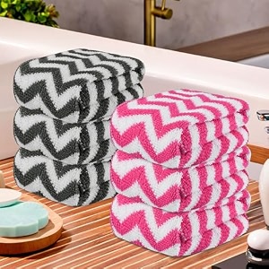 kuber industries pack of 6 super absorbent amp reusable microfibre face towels for women  15x15 in  kids soft amp easy to wash small towels for face and hand  zig zag grey amp pink