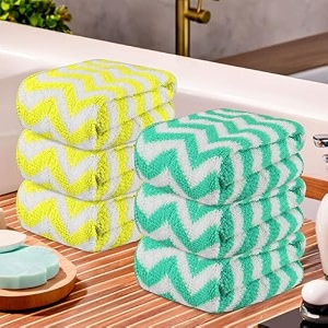 kuber industries pack of 6 super absorbent amp reusable microfibre face towels for women  15x15 in  kids soft amp easy to wash small towels for face and hand  zig zag yellow amp green