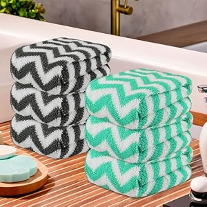 kuber industries pack of 6 super absorbent amp reusable microfibre face towels for women  15x15 in  kids soft amp easy to wash small towels for face and hand  zig zag grey amp green