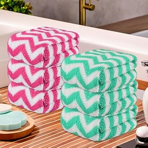 kuber industries pack of 6 super absorbent amp reusable microfibre face towels for women  15x15 in  kids soft amp easy to wash small towels for face and hand  zig zag pink amp green