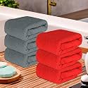Kuber Industries Pack of 6 Super Absorbent &amp; Reusable Microfibre Face Towel for Women | 15x15 in | 250 GSM Kids Soft &amp; Easy to Wash Small Towels for Face and Hand | Plain Red &amp; Grey