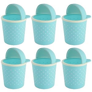 kuber industries pack of 6 table dustbin  teddy desk dustbin with attached lid  dustbin for office kitchen bedroom  countertop 1 ltr study table dustbin  sky blue