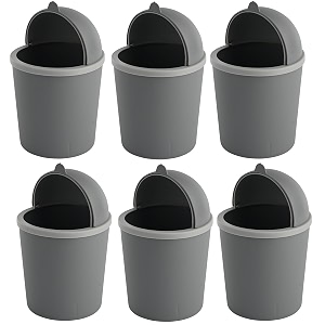 kuber industries pack of 6 table dustbin  desk dustbin with attached lid  countertop 1 ltr study table dustbin  portable dustbin for office kitchen bedroom  grey