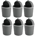 Kuber Industries (Pack of 6) Table Dustbin | Desk Dustbin With Attached Lid | Countertop 1 Ltr Study Table Dustbin | Portable Dustbin For Office, Kitchen, Bedroom | Grey