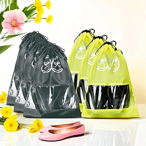 kuber industries pack of 6 travel shoe organizer  storage bags  travel carrying bag  storage organizers set  shoe cover with transparent window  shoe dori cover  yellow amp gray