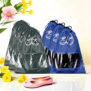 kuber industries pack of 6 travel shoe organizer  storage bags  travel carrying bag  storage organizers set  shoe cover with transparent window  shoe dori cover  royal blue amp gray