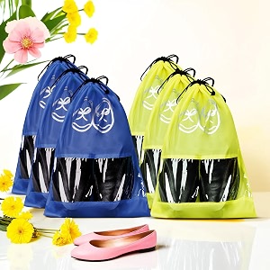 kuber industries pack of 6 travel shoe organizer  storage bags  travel carrying bag  storage organizers set  shoe cover with transparent window  shoe dori cover  yellow amp royal blue