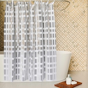 kuber industries pvc shower checkered light-filtering curtain  7 feet white with hooks for bathroom