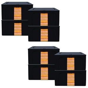 kuber industries pack of 2 clothes storage box  66 liter foldable steel frame clothes organizer  underbed storage bag  storage box for wardrobe-saree-shirts and blankets  grey amp black