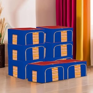 kuber industries 24 liter clothes storage box  foldable steel frame clothes organizer  storage box for wardrobe-saree-shirts and blankets  underbed storage bag  red amp blue