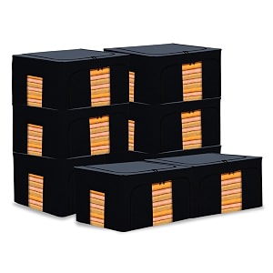 kuber industries pack of 8 clothes storage box  24 liter foldable steel frame clothes organizer  storage box for wardrobe-saree-shirts and blankets  underbed storage bag  grey amp black
