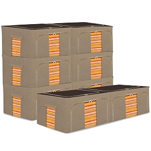 kuber industries pack of 8 clothes storage box  44 liter foldable steel frame clothes organizer  storage box for wardrobe-saree-shirts and blankets  underbed storage bag  brown