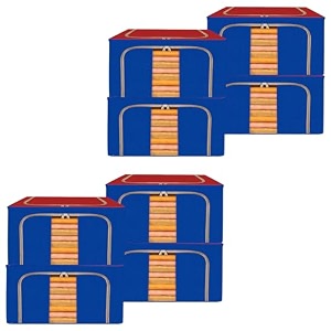 kuber industries 88 liter clothes storage box  foldable steel frame clothes organizer  storage box for wardrobe-saree-shirts and blankets  underbed storage bag  dot print  royal blue