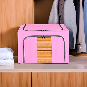 kuber industries 24 liter underbed storage organizer amp blanket cover bags for woolen clothes  bedsheets amp quilt  steel frame  pink