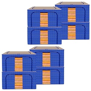 kuber industries 88 liter clothes storage box  foldable steel frame clothes organizer  storage box for wardrobe-saree-shirts and blankets  underbed storage bag  dot print  royal blue