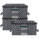 Kuber Industries Pack of 3 - Clothes Storage Bags | Large - Under-Bed Storage Bag | Foldable Blanket Storage Box For Comforter, Saree | Zipper &amp; Handle Cloth Organizer | Check-Design - Black