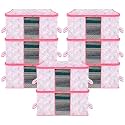Kuber Industries Pack of 3 - Clothes Storage Bags | Large - Under-Bed Storage Bag | Foldable Blanket Storage Box For Comforter, Saree | Zipper &amp; Handle Cloth Organizer | Floral-Design - Pink